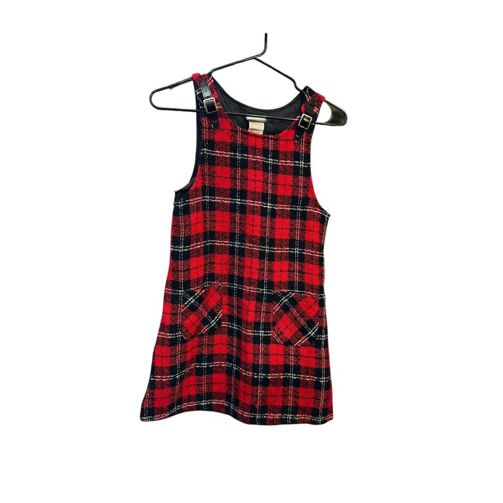 Expressions Girls Red Black Plaid Jumper Dress Size 12 Vintage 90s